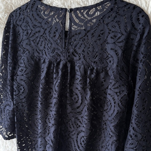 LOFT Midnight Navy Blue Lace Blouse - Picture 9 of 10